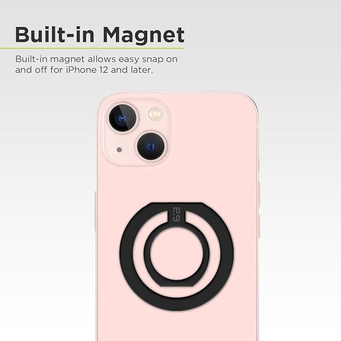 PureGear Magnetic Phone Grip, Magnetic Phone Ring Stand, Phone Ring Holder for MagSafe iPhone 16, 16 Pro, 15, 15 Plus, 14, 14 Plus, 14Pro, 14ProMax, 13, 12, Adjustable Kickstand(Black)