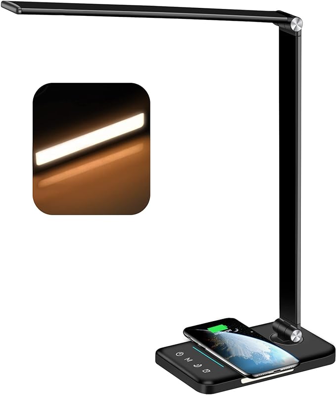 AFROG 8-in-1 4th Gen Multifunctional LED Desk Lamp with 10W Fast Wireless Charger,USB Charging Port,1200Lux Super Bright,5 Lighting Mode,7 Brightness，40 Min Timer,Night Light Function,5000K