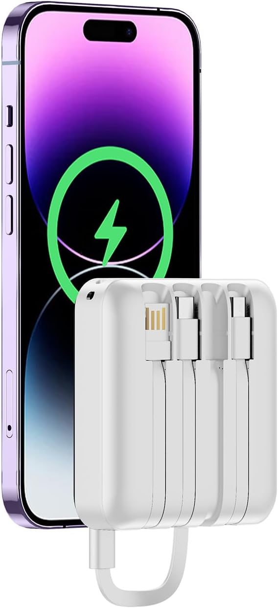 Portable Charger with Built-in Cable,12000mAh 22.5W Fast Charging Small Power Bank,USB C Input/Output with Smart LED Display,External Battery Pack for iPhone,Tablet,Samsung