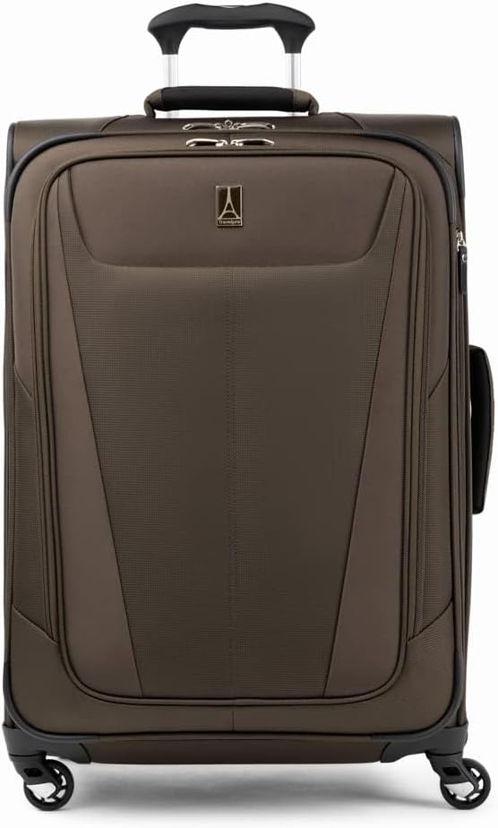 Travelpro Maxlite 5 Softside Expandable Checked Luggage with 4 Spinner Wheels, Lightweight Suitcase, Men and Women, Mocha, Checked Medium 25-Inch