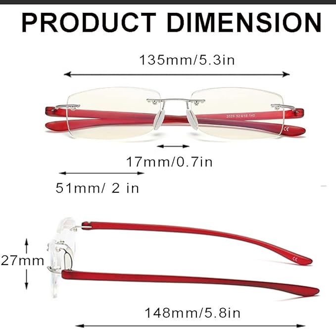 HIYANJN Rimless Reading Glasses For Women Tr90 Blue Light Blocking Eyeglasses Lightweight Frameless Computer Readers(3-Pack,2.25)