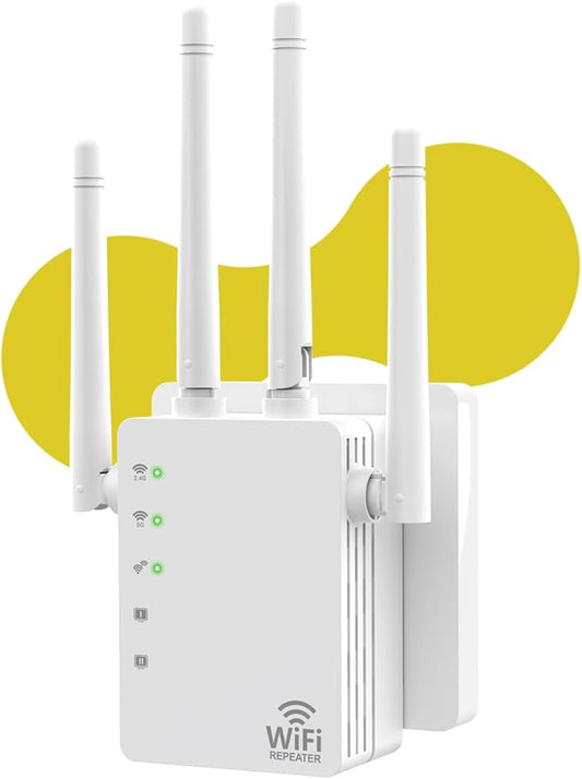 WiFi Extender with Ethernet Port, 1200Mbps Dual Band (5GHz/2.4GHz) WiFi Booster.Covers Up to 12880 Sq.ft,Supports 105 Devices, Easy Setup Signal Booster, EasyMesh Compatible, Four Directional Antennas