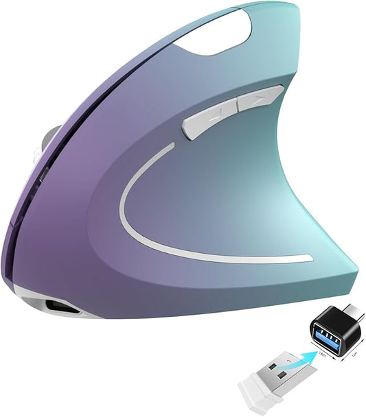 Vassink Ergonomic Wireless Rechargeable Mouse, USB A+Type C(2in 1) Connection, 800/1200/1600 DPI, 6 Buttons, 2.4GHz Carpal Tunnel Vertical Mice, for Laptop, Desktop,MacBook Purple Gradient Green