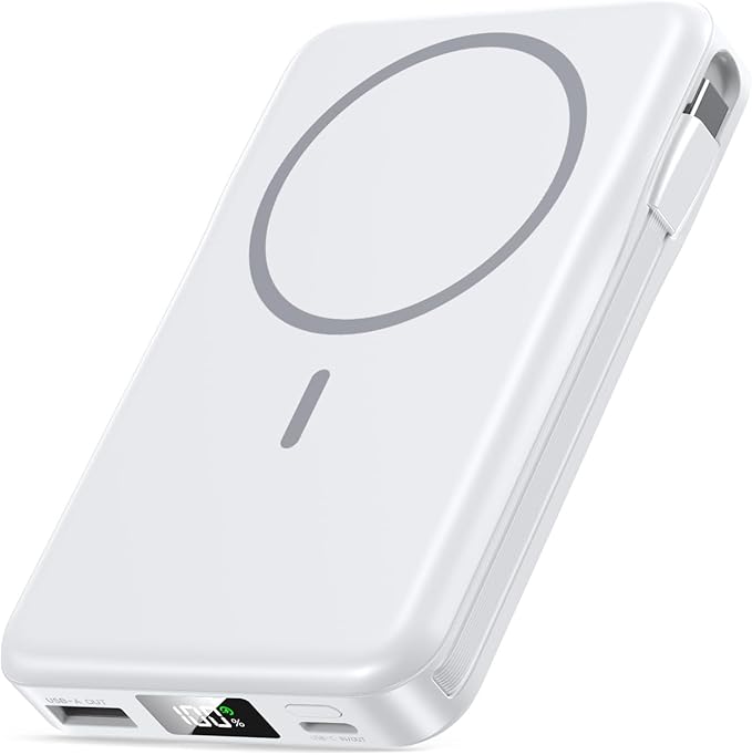 Magnetic Portable Charger, 10000mAh Power Bank, 5 in 1 Portable Charger with Built in Cable, 20W Fast Charging for Magsafe Battery Pack Compatible with iPhone 16/15/14/13 Pro/Pro Max, Samsung Series