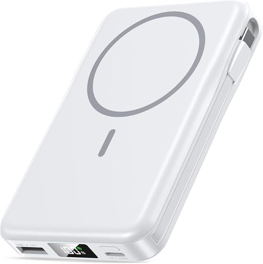Magnetic Portable Charger, 10000mAh Power Bank, 5 in 1 Portable Charger with Built in Cable, 20W Fast Charging for Magsafe Battery Pack Compatible with iPhone 16/15/14/13 Pro/Pro Max, Samsung Series