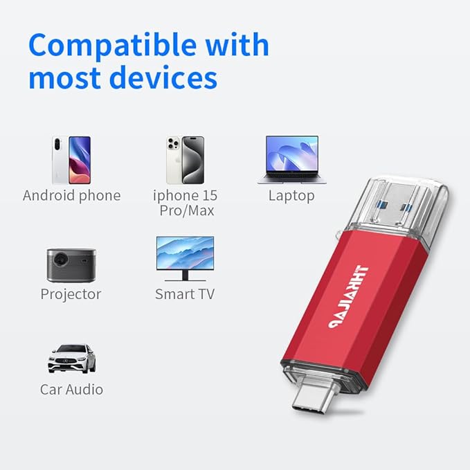 Thkailar 1TB USB C Flash Drive for MacBook and Android Phones,Thumb Drive with USB A and USB C for PC,Laptop,Portable External Storage for Pictures,Videos and Music
