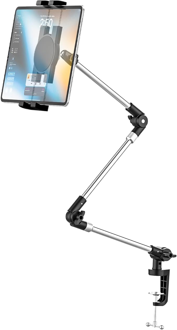 Aluminum Tablet Mount Holder for for 4.7-13" Phone & iPad - Flexible Bed/Desk Clamp Tablet Stand with 360° Rotation, Compatible iPad Pro/Air/Mini, Galaxy Tab, iPhone, Tablets
