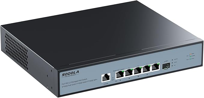 10Gb L2 Managed PoE Switch 150W|1X 10G SFP+&4 x 10GBase-T PoE Ports+1x10GBase-T Uplink, Max 90W PoE Output,IEEE802.3af/at/bt,Desktop&Wall Mount 10G Managed PoE Network Switch