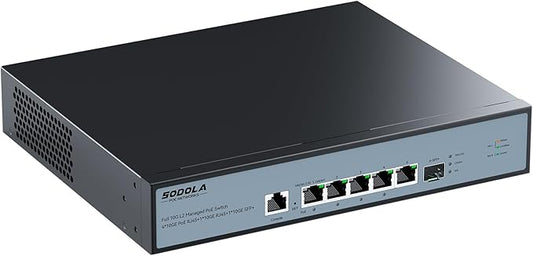 10Gb L2 Managed PoE Switch 150W|1X 10G SFP+&4 x 10GBase-T PoE Ports+1x10GBase-T Uplink, Max 90W PoE Output,IEEE802.3af/at/bt,Desktop&Wall Mount 10G Managed PoE Network Switch