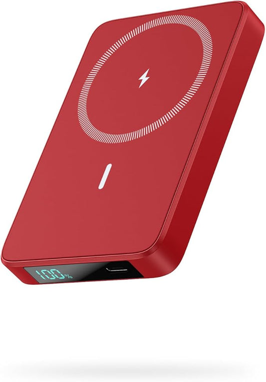 Magnetic Portable Charger Power Bank,Compact 10800mAh LCD Display Wireless Portable Charger,20W PD USB-C in&Out Battery Pack Compatible with Magsafe,iPhone 15/15 Pro Max/14/13/12 Series-Red