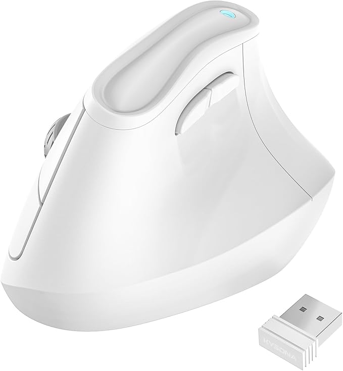 57° Ergonomic Wireless Tower Mouse, Vertical Quiet Ergo Mouse, Bluetooth(BT5.0,BT3.0)&2.4G, (800/1200/2400/2400/4000), 7 Buttons for Windows, macOS, iPadOS, Laptop, PC, White