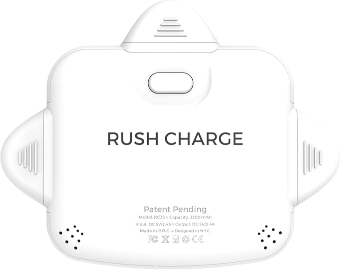 Rush Charge Universe 3 in 1 Portable Charger – 3300mah, 2.4A High-Speed Fast Charging Compatible with iPhone and Android Lightning, Type C, Micro-USB Charges 3 Devices at a Time Pre-Charged RC33 White