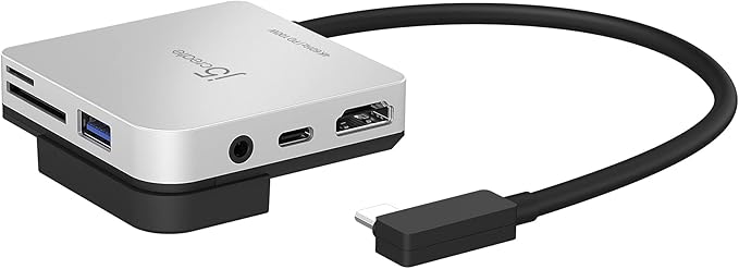 j5create iPad Pro USB C Hub- 6-in-1 Travel Dock for iPad Pro 12.9”/11”, with 4K@60Hz HDMI, USB C PD Charging 100W & Data, USB A 3.1, SD and microSD Card Reader, 3.5mm Headphone Jack (JCD612)