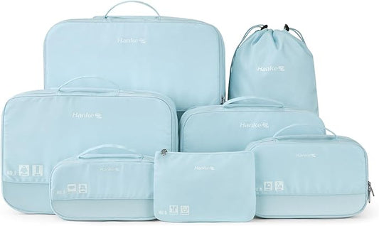 Compression Packing Cubes (Pack of 7), Expandable Luggage Organizer Bags, Hanke Packing Cubes for Travel, Double Zipper Durable Travel Packing Organizers for Suitcase Backpack and Carry-On