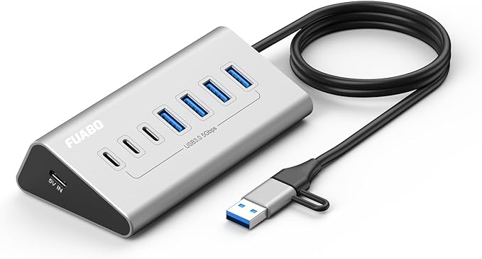 10 Ports USB HUB 7 USB-A and 3 USB-C Ports Multiport Adapter, USB3.0 Aluminum USB C to USB Hub for iPhone 16/15 Series, MacBook, iPad (HU705)