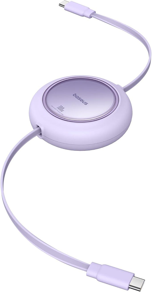 Baseus USB C to USB C Cable, 100W 6.6ft Retractable USB C Fast Charging Cable, 7-Stage Length Preset Retractable Charger Cord for iPhone 16 15 Pro Plus Pro Max, MacBook, iPad Pro, Samsung S24/S23+