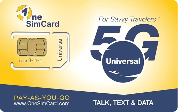 OneSimCard Universal E 3-in-one SIM Card for use in over 200 Countries with $5 credit. Voice, Text and Mobile Data as low as $0.01 per MB. Compatible with All Unlocked GSM Phones. 4G in 50+ Countries.