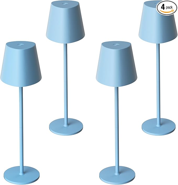 Kakanuo Cordless Table Lamps Pack of 4, Portable LED Desk Lamp, Battery Operated Lamp, Wireless Rechargeable Lamp, 3 Color Stepless Table Lamp for Restaurant, Bar, Party, Camping and Bedroom - Blue