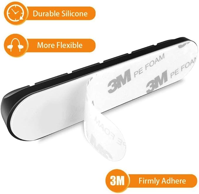 Cord Holder Cable Organizer Clips – Self Adhesive Cord Organizer for Desk, Car, Nightstands, Office, Black Silicone Cord Keeper Cable Clips Wire Holders for Charger Cords (7-5-3-1-1 Slots)