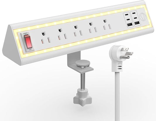 Desk clamp Power Strip (White, 5 Outlets & 6 USB Ports)