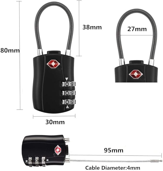 TSA Locks, Digit Combination Padlockss and Steel Cable Combination Travel Security Lock, Luggage Travel Lock Coded Lock for Baggage Travel Bag, Suit Case, Gym, Bike Locks (TSA Luggage Locks-4)