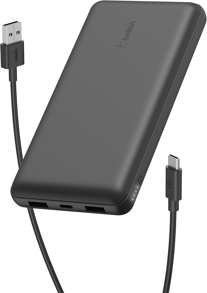 Belkin Portable Charger, USB-C Power Bank 20000 mAh w/ 2 USB-A Ports, 15W w/ Type-A to Type-C Cable for iPhone 17, Air, Pro, Pro Max, Samsung Galaxy S25, Google Pixel 10, etc. - Black