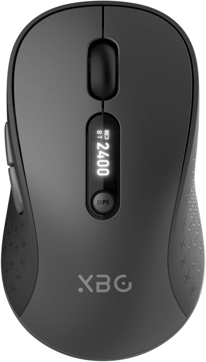 XBG B15pro Wireless Bluetooth Mouse, Bluetooth 5.0/4.0 & 2.4G Tri-Mode, Type-C Rechargeable with LED Screen Display, Ergonomic Silent Click for Laptop/PC/Tablet, Multi-Device & Office Use