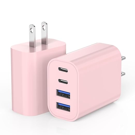 USB Fast Charging Block, 4-Port 40W Charge Adapter Pink iPhone Apple USB C Charger, Multiport Type C Fast Charger for iPhone 17/17 Air/16e/16 Pro/16 ProMax/15/14/13/12,iPad Pro/iPad Air,iPad mini,iPad