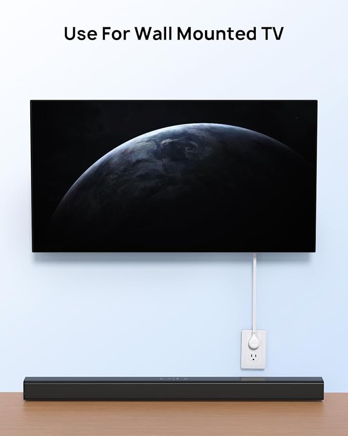 TROND Short Extension Cord 1.5ft with 360° Rotating Flat Plug, Low Profile Small Power Strip, Three Prong 3 Way Grounded Outlets, 13A, SPT 16/3 AWG Cable for Indoor Home Office Cruise Travel, White