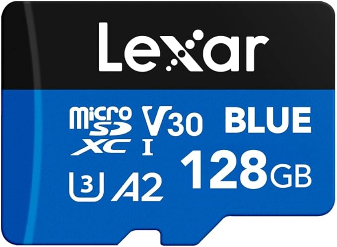 Lexar 128GB Blue Micro SD Card Up to 160MB/s, microSDXC UHS-I Memory Card with SD Adapter, C10, U3, A2, V30, Full HD, 4K UHD, High Speed TF Card