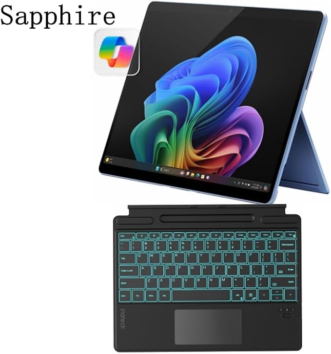 Microsoft Certified Refurbished Surface Pro 11 (2024), 13" Touchscreen 2-in-1, Snapdragon X Plus, 16GB RAM, Inateck Bluetooth Backlit Keyboard, Warranty (Sapphire, 16GB RAM，512GB SSD)