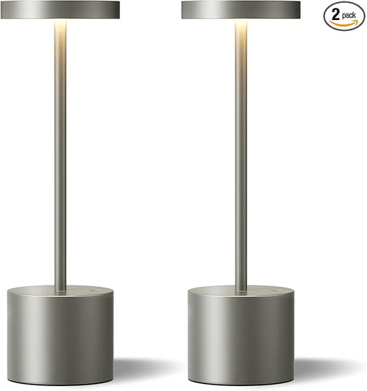 Kakanuo Grey Rechargeable Cordless Lamp - Touch Control, 3 Color Temperature, Wireless Battery Operated Lamps, Stepless Dimmable, Set of 2