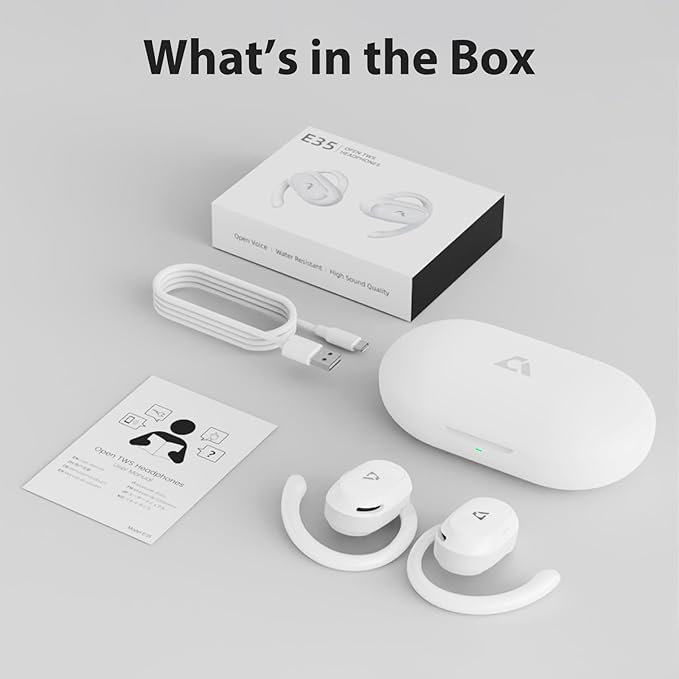 1Mii Open Ear Headphones, Wireless Sports Earbuds 60 Hours Long Playtime with Charging Case (White)