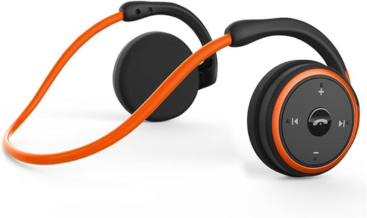 Small Bluetooth Headphones Wrap Around Head - Sports Wireless Headset with Built in Microphone and Crystal-Clear Sound, Foldable and Carried in The Purse, and 12-Hour Battery Life (Orange)