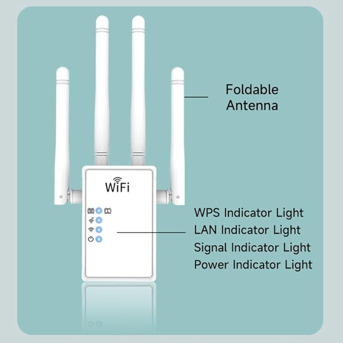 WiFi Extender WiFi Repeater 1200Mbps (AC1200) Dual Bands Signal Booster for 5000 sq.ft and 68 Devices, Big External Antenna x 4, RJ45 Port x 2, WiFi Range Amplifier, Easy 1-tap Setup