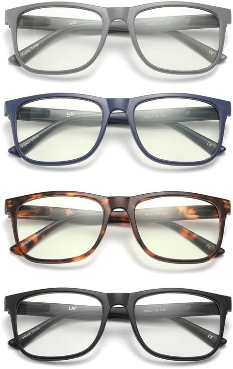 Reading Glasses for Women Men, 0.0 to 4.0 Strength, Lightweight Blue Light Blocking Readers with Spring Hinges (4-Pack) –Anti Eyestrain/UV Ray Eyeglasses/Trendy Classic/Fashion Frame (4.00x)