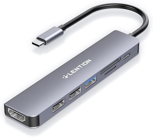 LENTION USB C Hub with 100W Charging, 4K HDMI, Dual Card Reader, USB 3.0 & 2.0 Compatible MacBook Pro, New Mac Air/Surface, Chromebook, More, Stable Driver Adapter (CB-CE18, Space Gray)