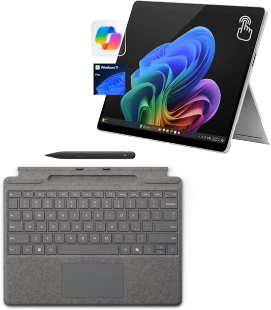 Microsoft Surface Pro 11 Bundle, 13" Copilot+ PC with Platinum Pro Keyboard & Slim Pen, Snapdragon X Plus, AI Tablet Essential Bundle for Surface Pro 11, 16GB RAM, 256GB SSD, Win 11 Pro