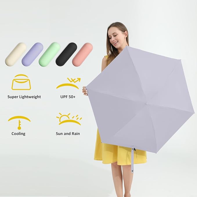 BAODINI Travel Essentials Mini Umbrella for Purse With Case Small Compact UV Sun Protection Lightweight Tiny Pocket Manual Open Close Umbrella for Women Kids and Men Fit Purse Backpack