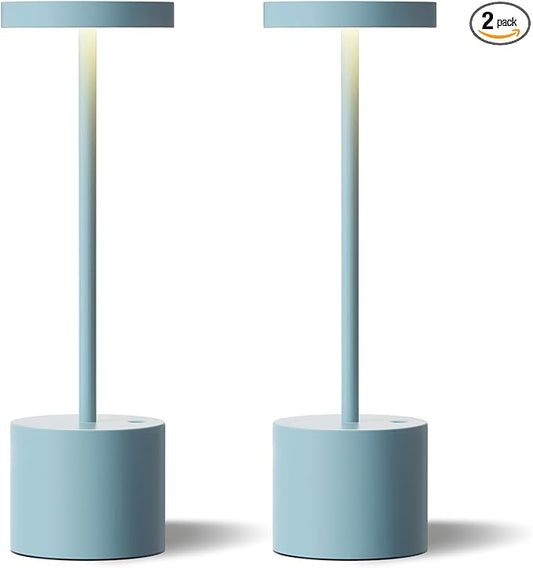 Kakanuo Blue Cordless Lamp, Rechargeable Lamp, Touch Control, 3 Color Temperature, LED Outdoor Wireless, Battery Operated Lamps, Stepless Dimmable, Set of 2