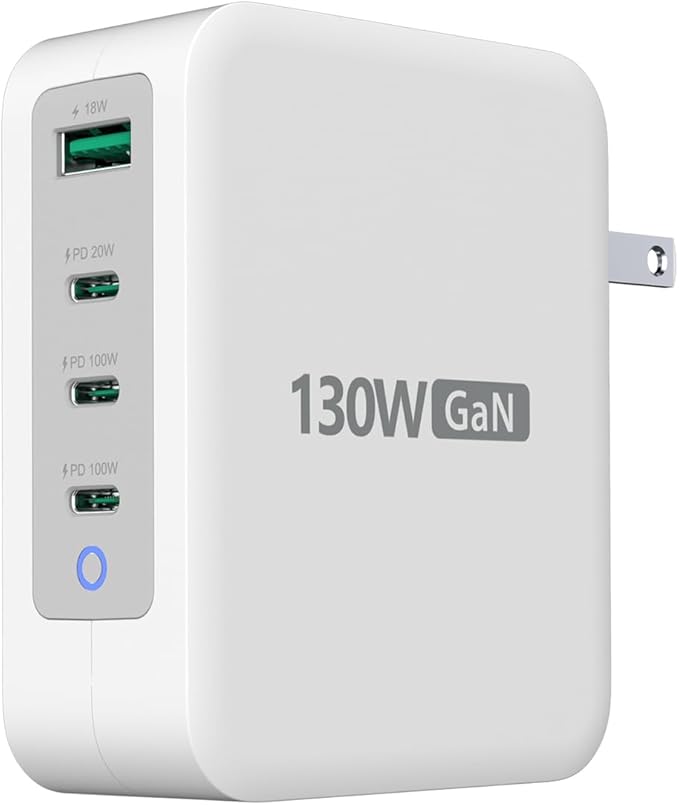j5create 130W USB C Foldable GaN Fast Charger- 100W PD 4-Port GaN USB C Charging Station, Wall Charger, Laptop Charger, Travel Power Adapter | for MacBooks, Laptops, iPads, iPhones and more (JUP43130)