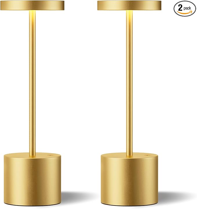 Kakanuo Gold Cordless Lamp Set, Rechargeable Lamps, 3 Color Temperature, LED Outdoor Wireless Lamp, Battery Operated Lamps, Stepless Dimmable, Touch Control