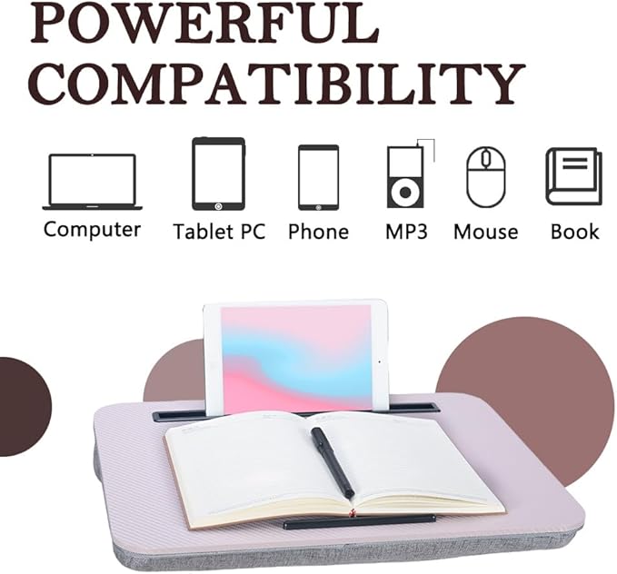 Portable Laptop Desk Fits Up to 16“ Laptops, with Tablet Slot, Built-in Cushion, Great for Home & Office,Lap Desk for Laptop,Lap Desk with Cushion (Grey Violet, Medium)