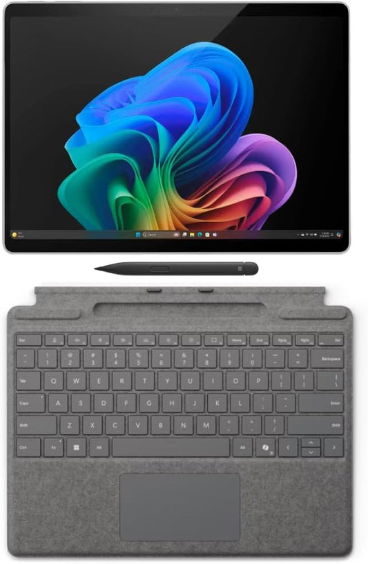 Microsoft Surface Pro 11 Bundle, 2-in-1 Tablet with Pro Keyboard and Slim Pen, Copilot+ PC, 13" Touchscreen OLED Display, Snapdragon X Elite (12 Core), 32GB RAM, 1TB SSD, Windows 11 Pro, Platinum