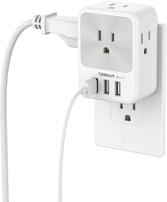 Multi Plug Outlet Splitter with USB, TESSAN 4 Electrical Outlet Extender Surge Protector with 3 USB Wall Charger Blocks, Multiple Plug Expander Box for Home Office Dorm Room Essentials