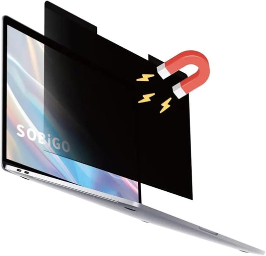SOBiGO! Magnetic Anti-Blue Light Privacy Screen Protector for Laptop – Anti-Glare, Anti-Scratch, Privacy Filter – Nano Washable Adhesive Strip Design, Easy Installation for 14 Inch Laptop Privacy Screen-Filter for 16:9 Widescreen Display.