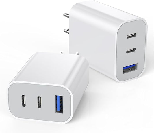 [2-Pack]iPhone 17 16e 15 Charger Block,35W 3-Port Fast USB C Charger Block Dual Port PD Power Adapter + QC Wall Plug Multiport USBC Wall Charge Block for iPhone 17/17 Air/17 16 15 Pro/Pro Max/14/13/12
