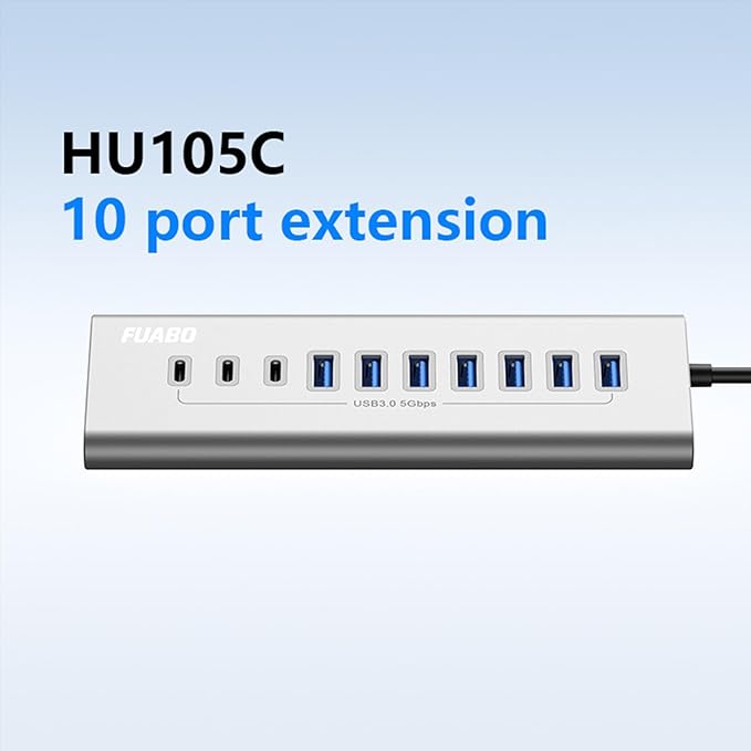 10 Ports USB HUB 7 USB-A and 3 USB-C Ports Multiport Adapter, USB3.0 Aluminum USB C to USB Hub for iPhone 16/15 Series, MacBook, iPad