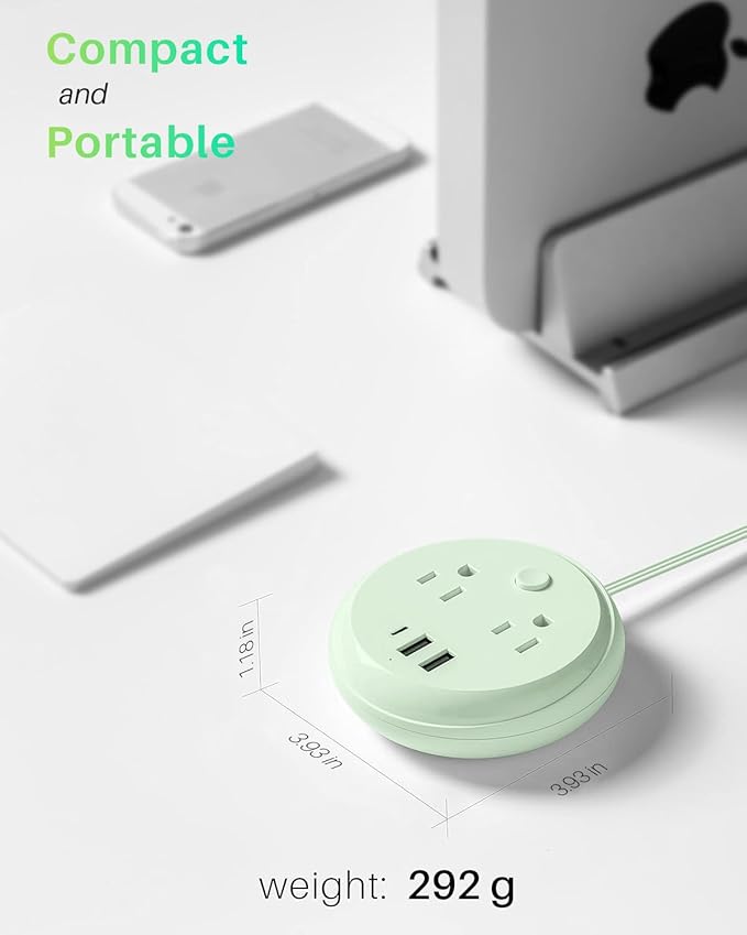 Flat Plug Power Strip with USB C Ports, KOOSLA Travel Extension Cord No Surge Protection - 2 Outlets 3 USB Ports(1250W) - Cruise Essentials for Cruise Ship, Home, Office, Dorm Room, 10ft