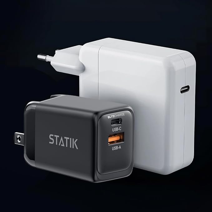 STATIK Fast-Charging GaN Power Adapter - 48W Dual USB C & USB - Foldable Compact Charger for iPhone, iPad, Samsung, Pixel - Smart Overheat Protection - Cable Not Included